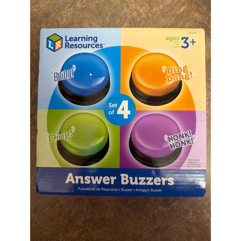 Learning Resources Answer Buzzers Set of 4 Game Show Sounds LER 3774 Ages 3+